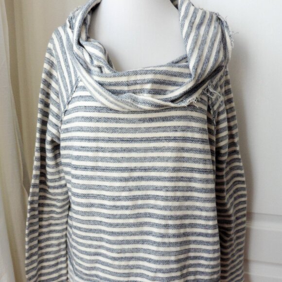 Free People Cozy Striped Factory Distressed Raw Edge Cowlneck Top Shirt Large - Picture 2 of 3